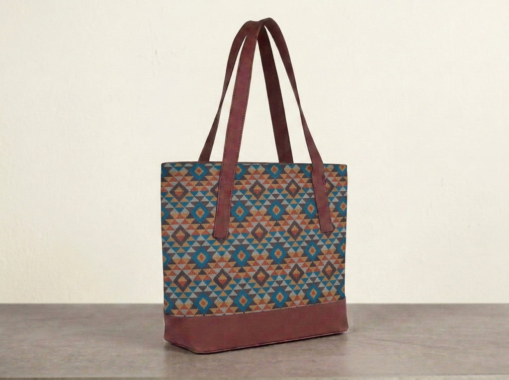 HandyJute Multicolor Geometric Print Tote Bag