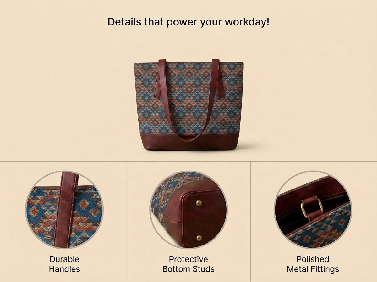 HandyJute Multicolor Geometric Print Tote Bag