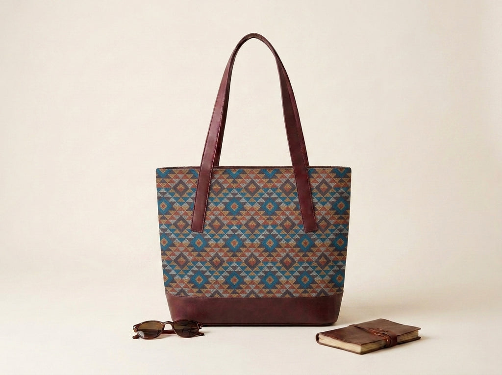 HandyJute Multicolor Geometric Print Tote Bag