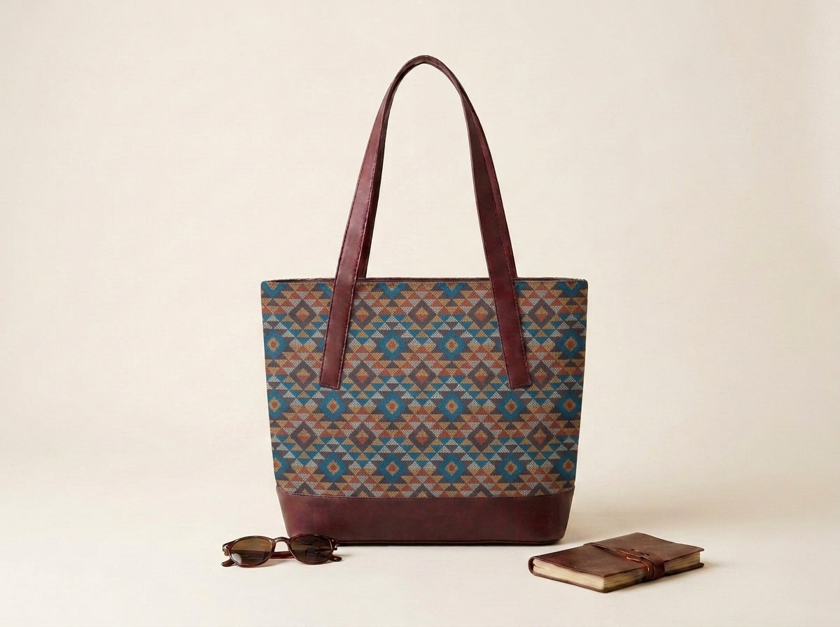 HandyJute Multicolor Geometric Print Tote Bag