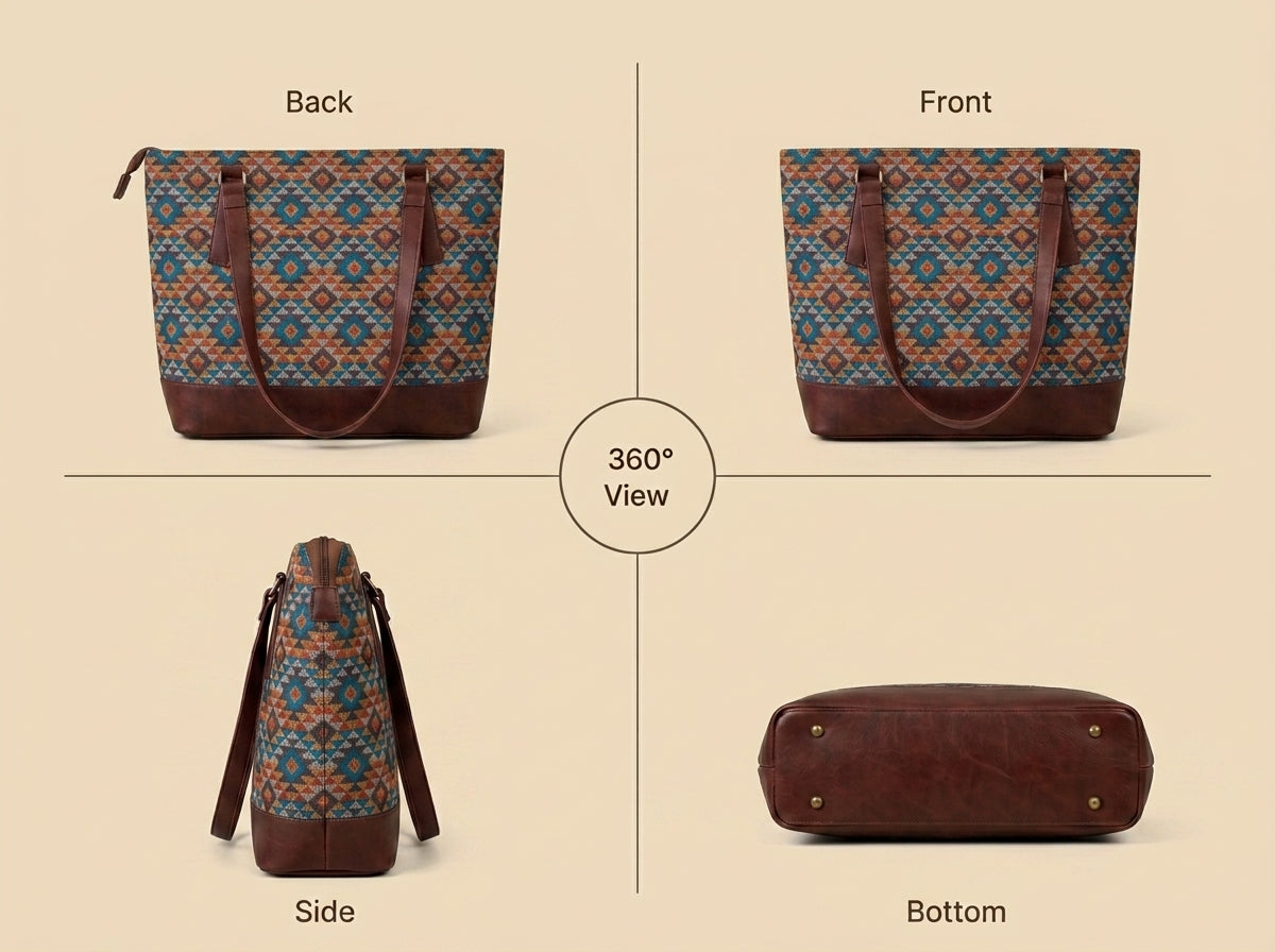 HandyJute Multicolor Geometric Print Tote Bag