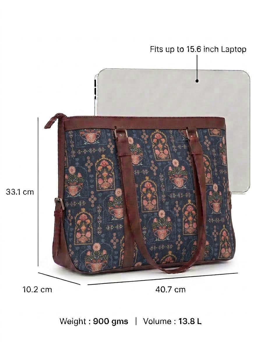 Navy Blue Traditional Motif office bag for women