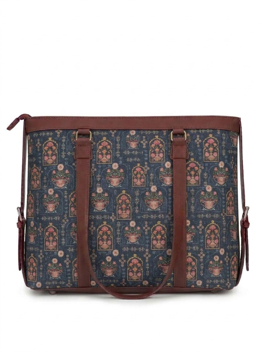 Navy Blue Traditional Motif office bag for women