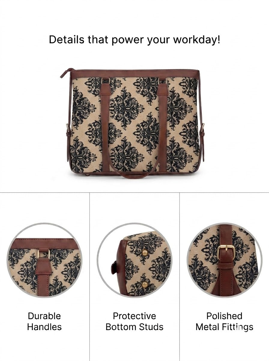 Beige & Black Damask office bag for women