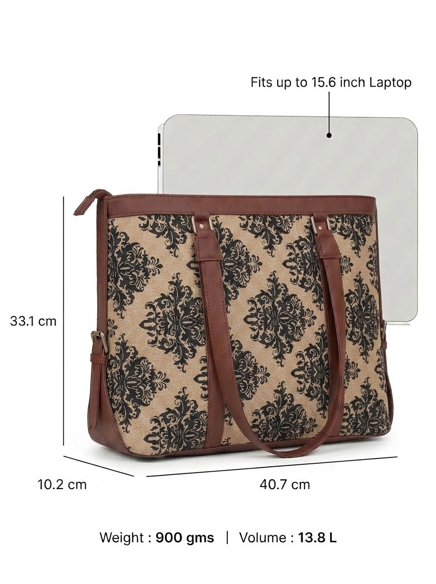 Beige & Black Damask office bag for women