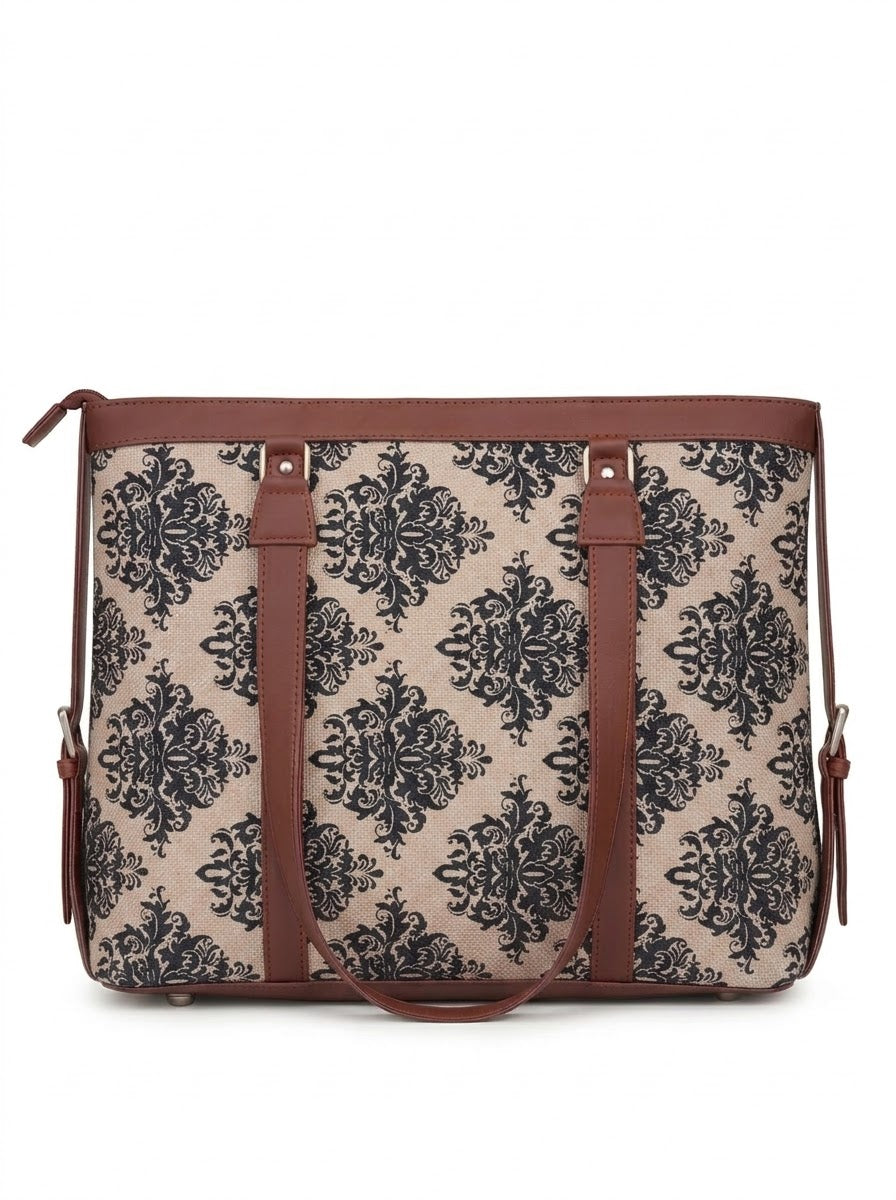 Beige & Black Damask office bag for women