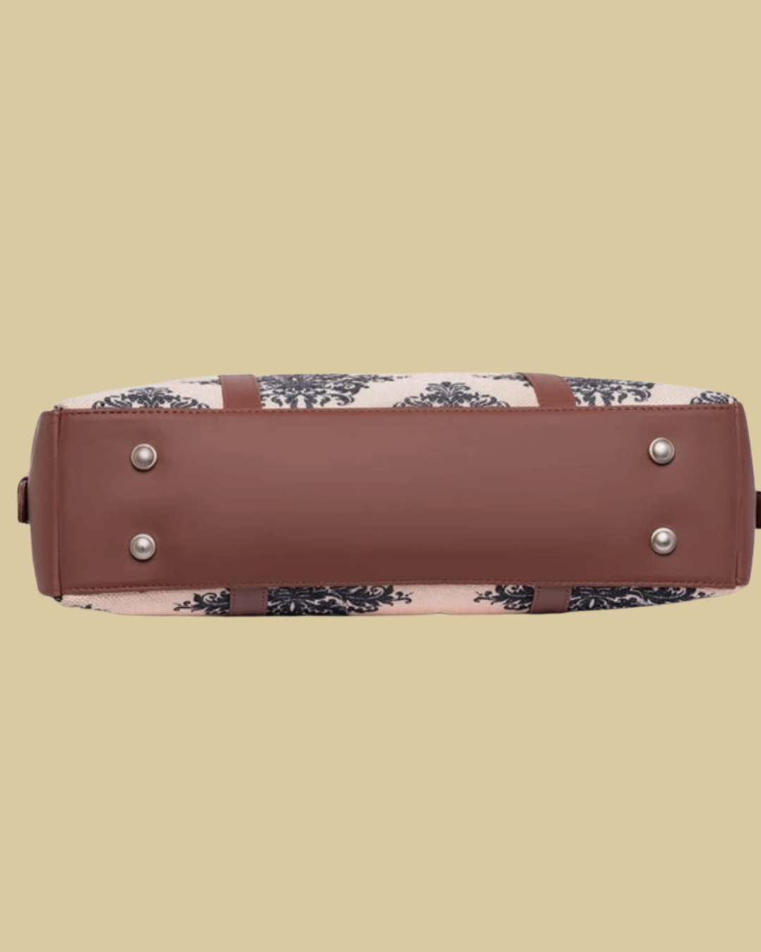 Brown bag with floral pattern on a beige background