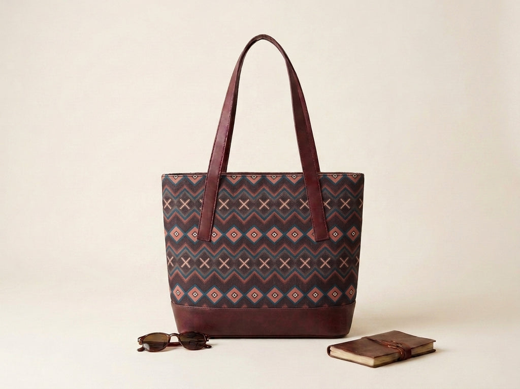HandyJute Multicolor Geometric Print Tote