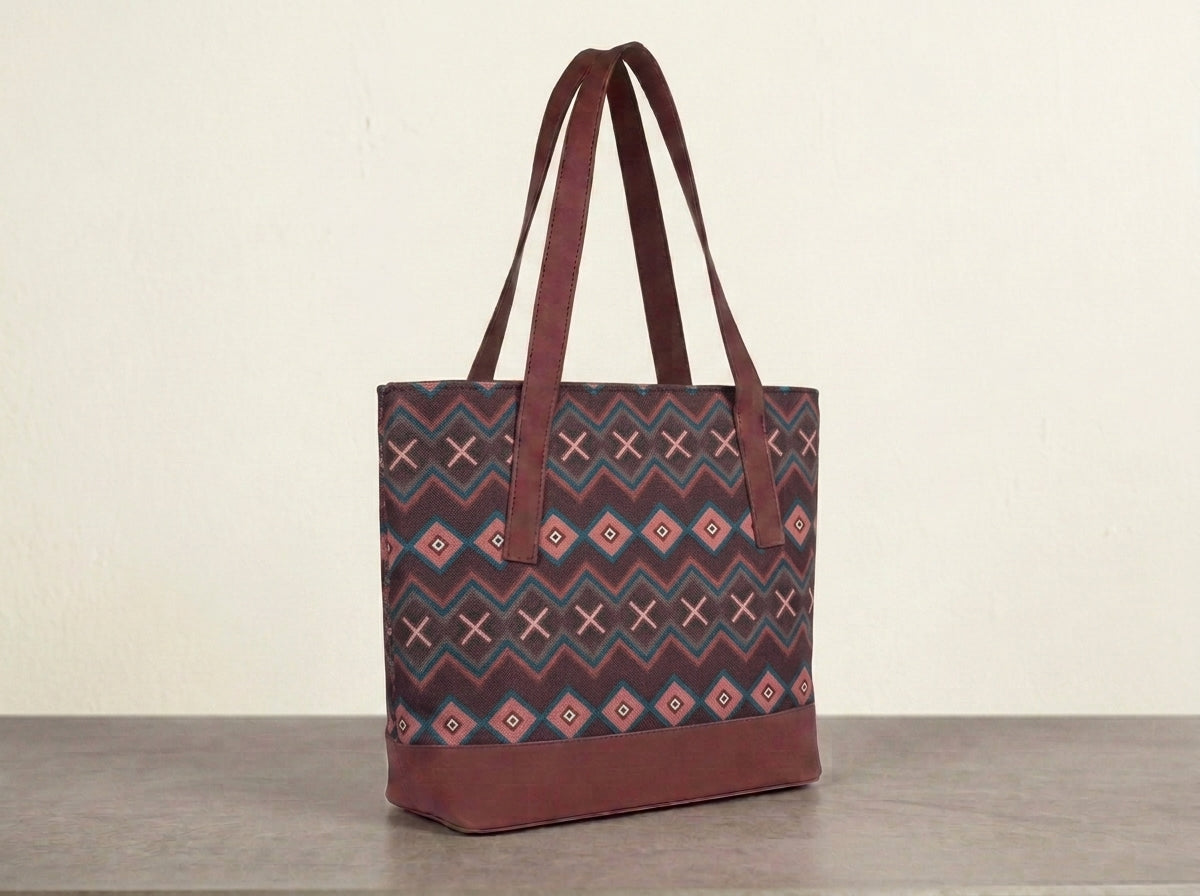 HandyJute Multicolor Geometric Print Tote