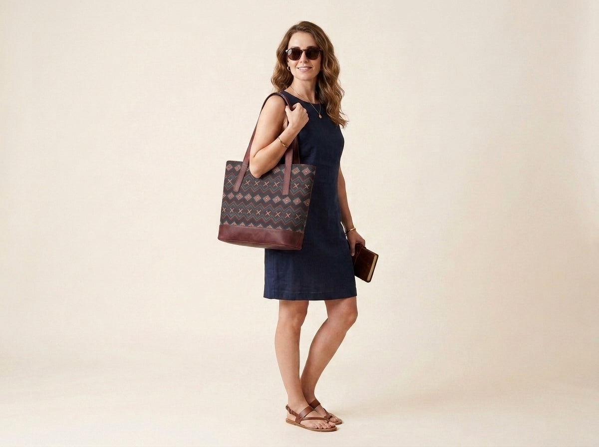 HandyJute Multicolor Geometric Print Tote