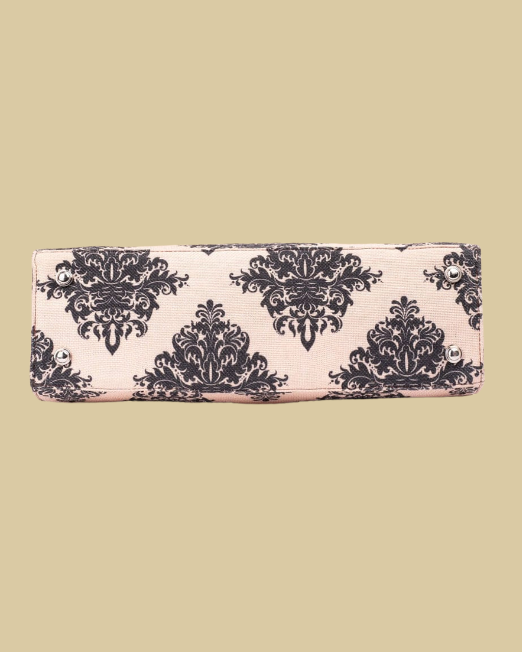 Fabric panel with black floral pattern on a beige background