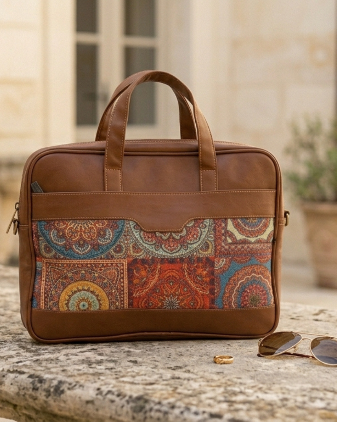 Multicolor Mandala Women's Laptop Bag with Faux Leather Handles