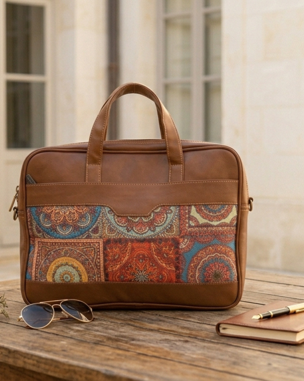 Multicolor Mandala Women's Laptop Bag with Faux Leather Handles
