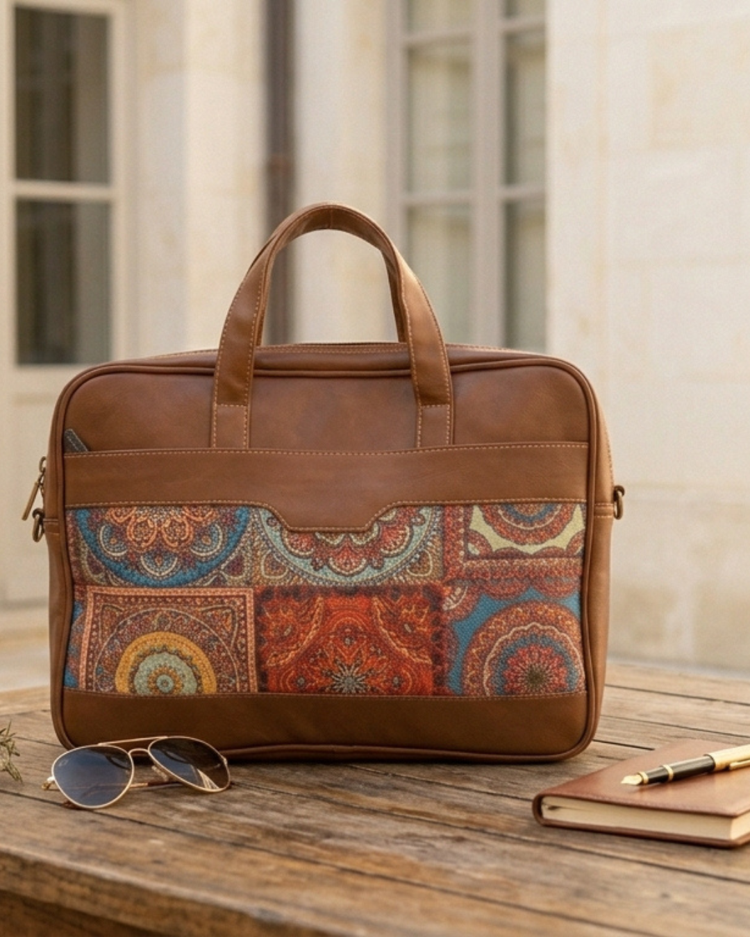 Multicolor Mandala Women's Laptop Bag with Faux Leather Handles