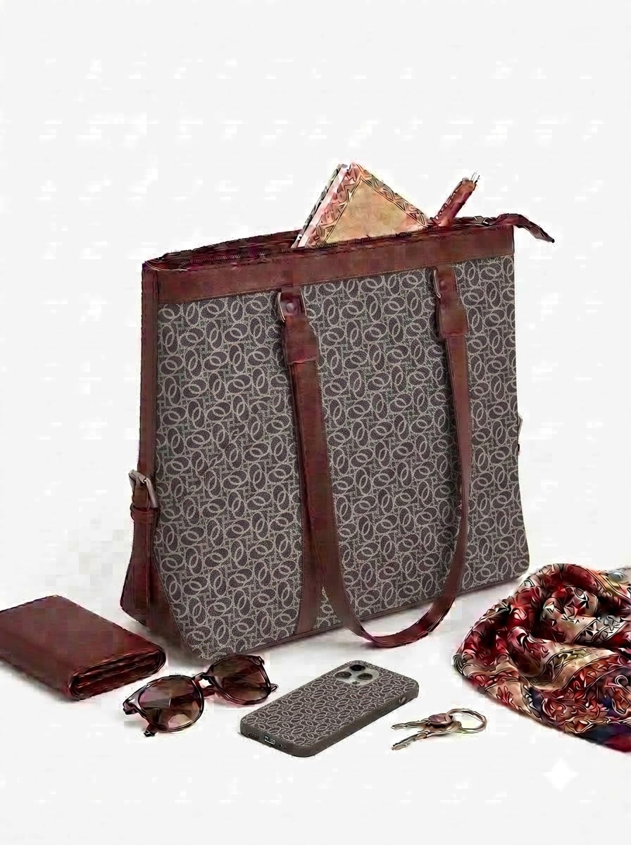 Beige Pattern office bag for women