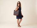 HandyJute Navy Blue Multicolor Traditional Print Tote Bag