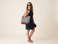 HandyJute Light Blue Floral Print Tote Bag
