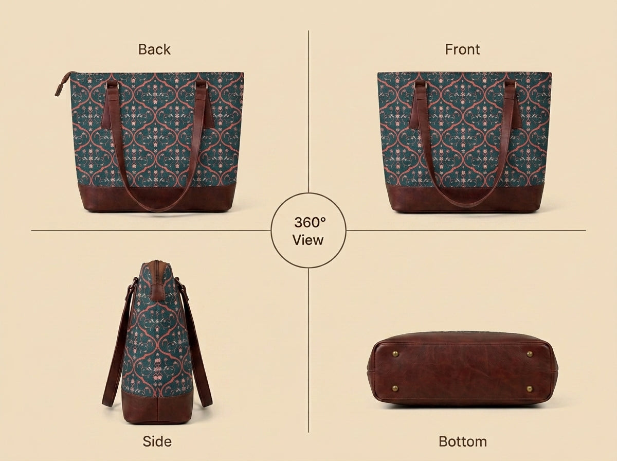 HandyJute Dark Green Floral Ornamental Print Tote Bag