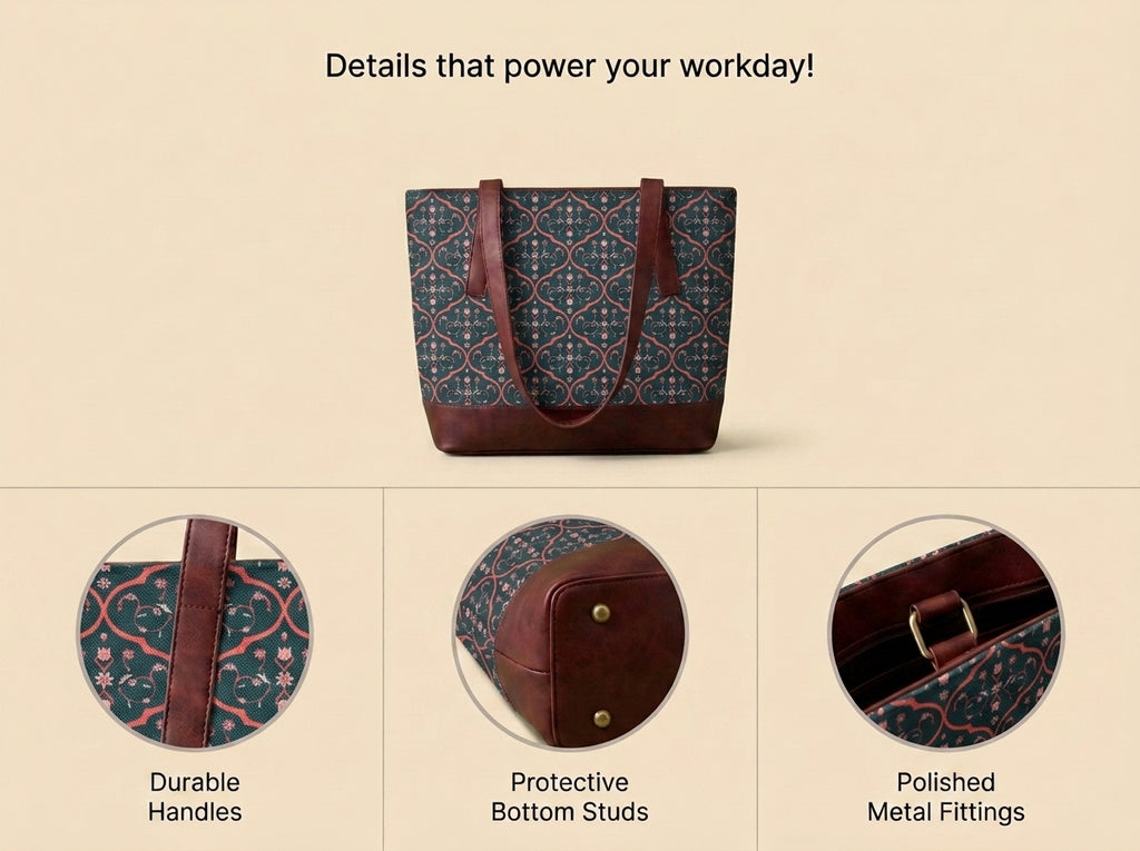 HandyJute Dark Green Floral Ornamental Print Tote Bag