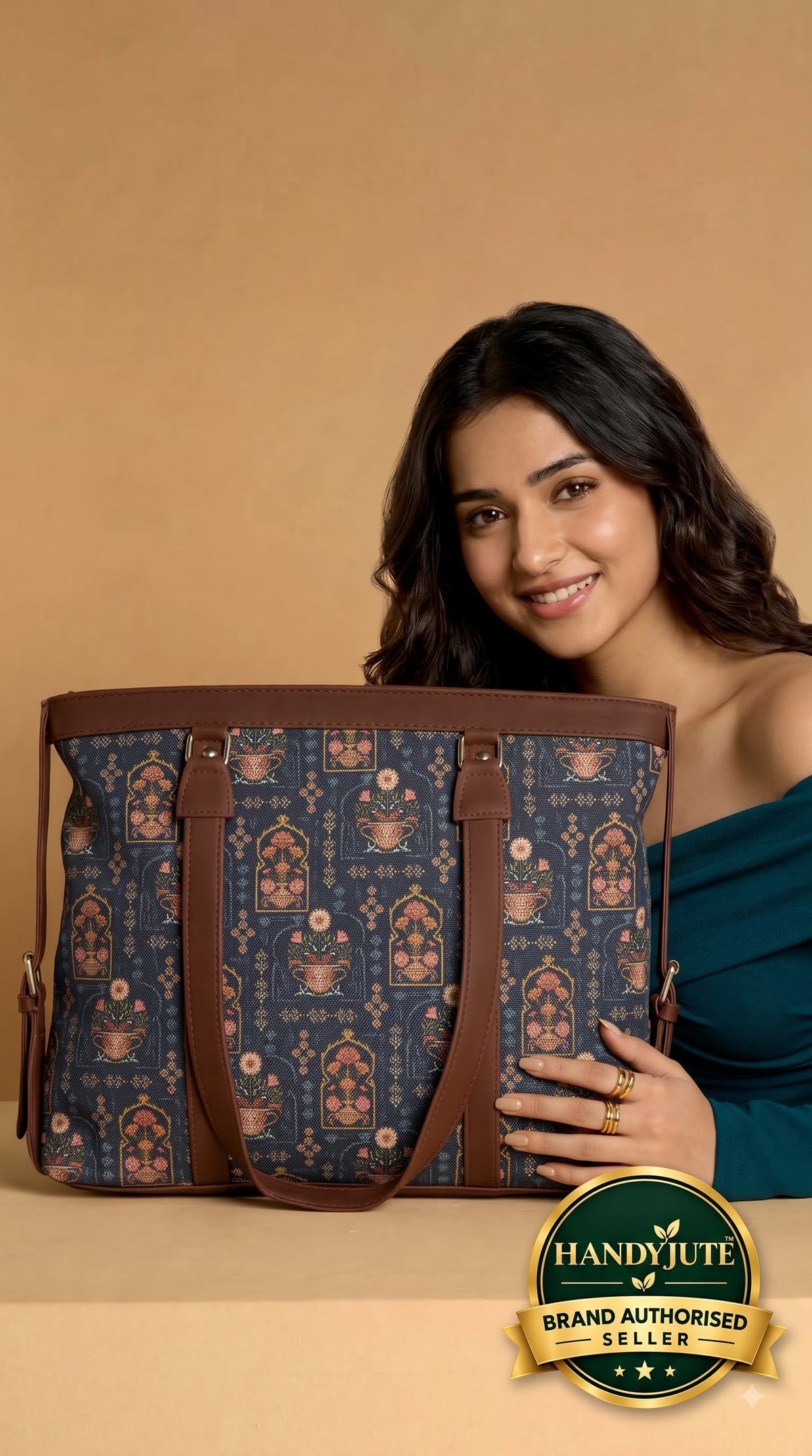 Navy Blue Traditional Motif office bag for women