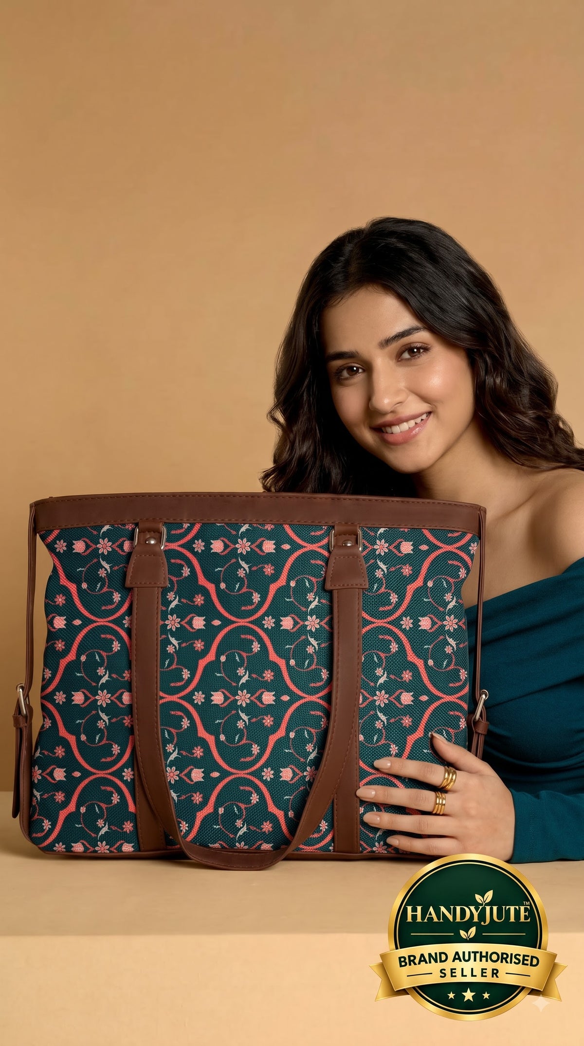 Navy Blue Floral Vine office bag for women