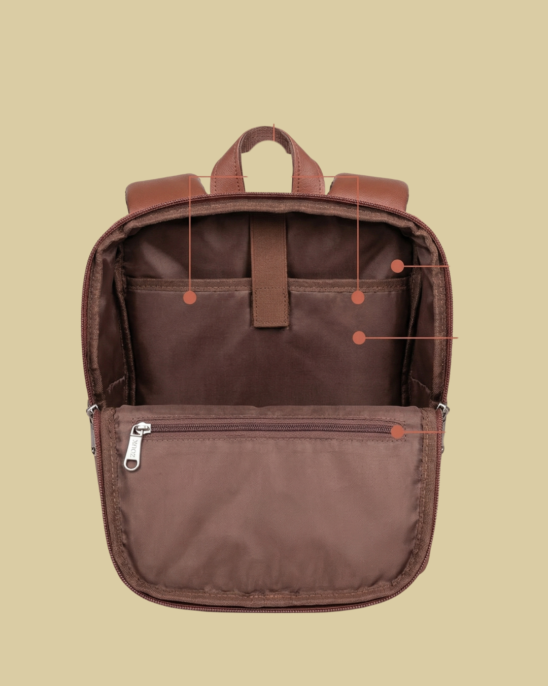 Brown backpack on a beige background