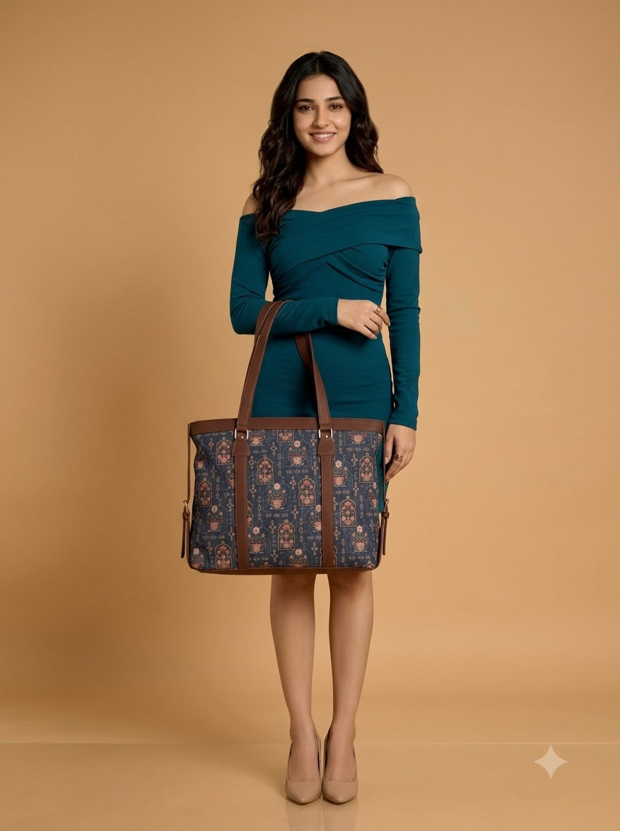 Navy Blue Traditional Motif office bag for women
