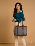 Beige Abstract Shoulder Bag Faux Leather Handles for Women