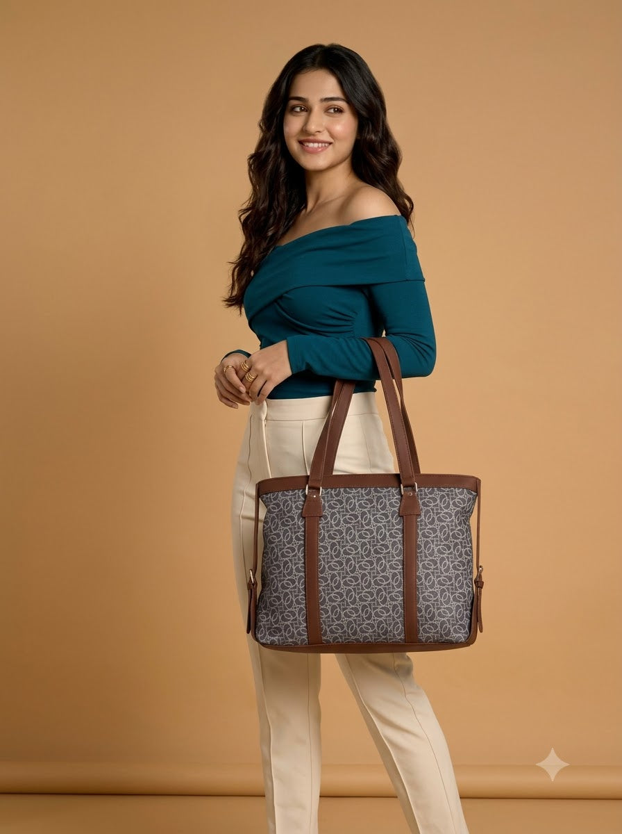 Beige Pattern office bag for women
