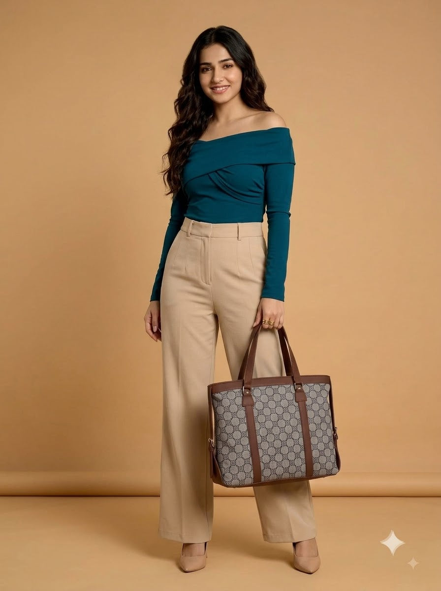 Beige Monogram office bag for women