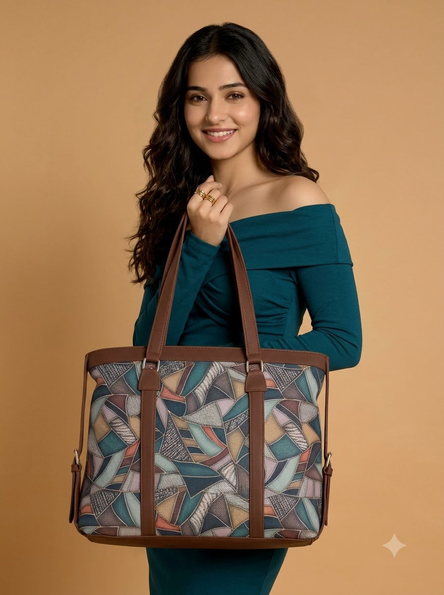 Multicolor Abstract Geometric office bag for women