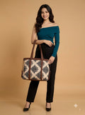 Beige & Black Damask office bag for women